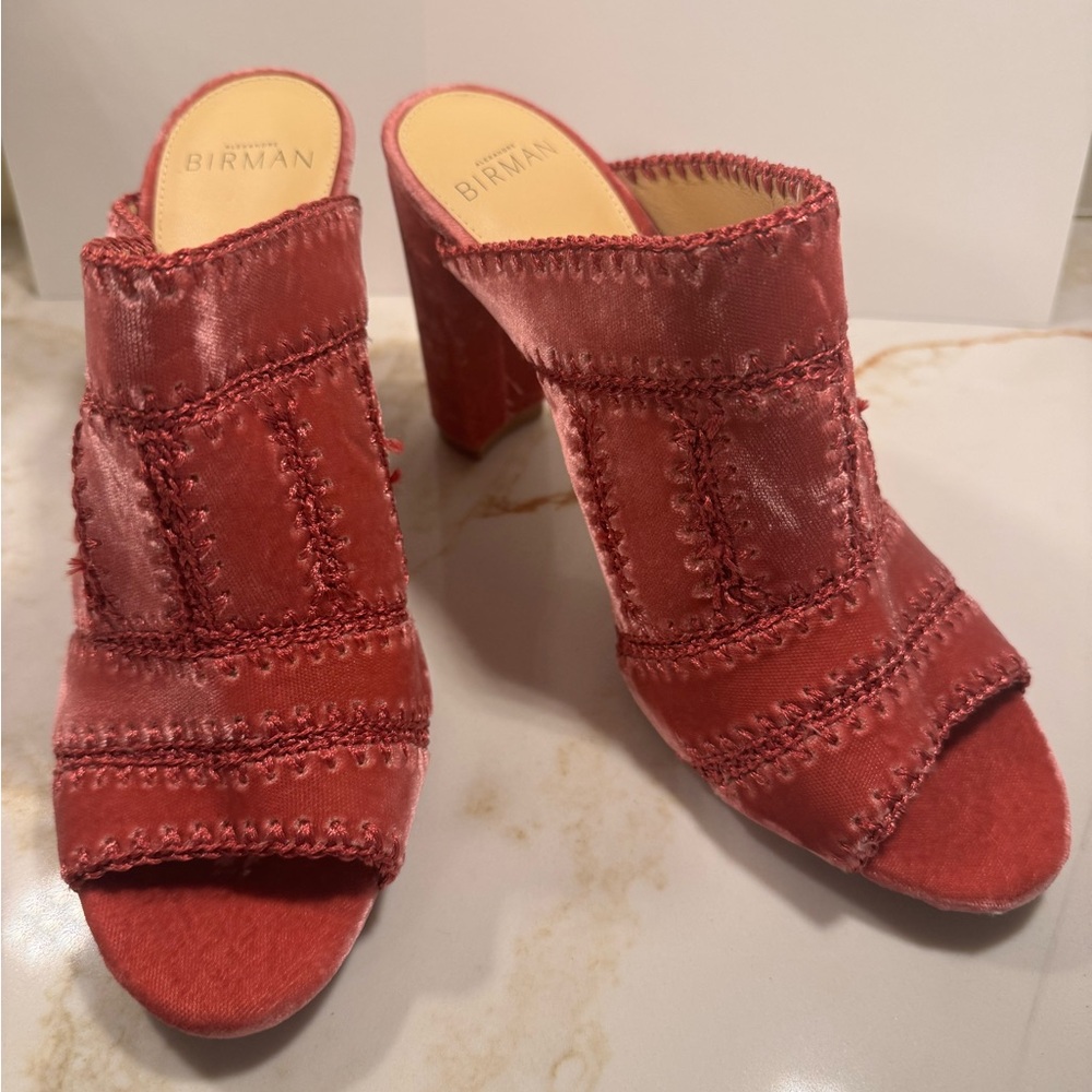 Alexandre Birman Pink Velvet Block Heel Mules NWOT